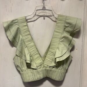 Abercrombie & Fitch Pale Green Ruffled Women's Vneck Top Small